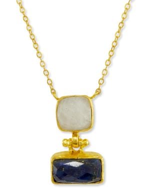 Ottoman Hands Nerissa Lapis & Moonstone Pendant Necklace - White