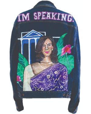 Quillattire 'Im Speaking' Hand Painted Levis Denim Jacket - Blue