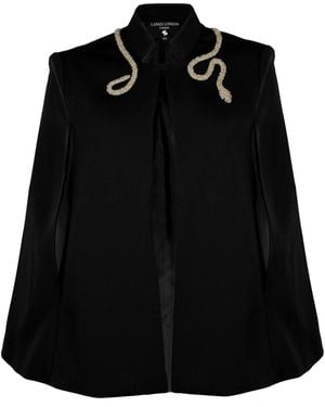 House of Laines London Laines Couture Tailored Cape With Embellished Crystal & Pearl Wrap Around Snake - Black