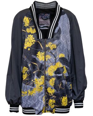 ARTISTA Diana V-Neck Zipped Long Bomber Jacket - Blue