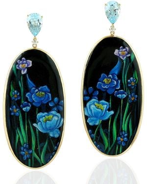 Artisan Topaz, Diamond & Hand-Painted Enamel Bakelite Drop Earrings - Green