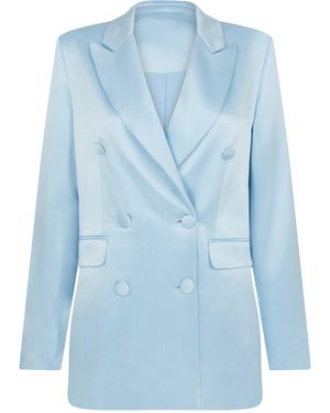 Sour Figs Satin Double-Breasted Blazer Jacket - Blue