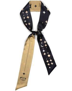 Lost Pattern Moonlit Stars Silk Neck Bow Scarf - Black