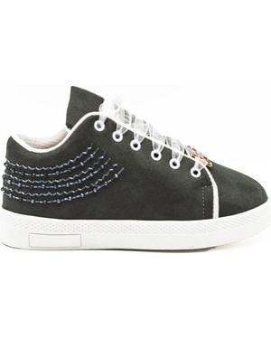 Rettrose Peyton Luxury Slate Suede Handmade Embellished Tennis Shoe - Black