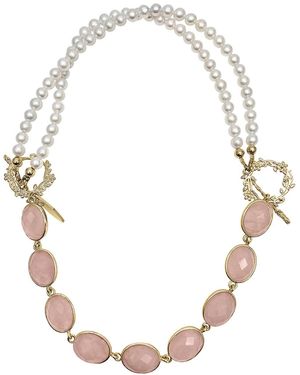 Farra Rose Quartz And Freshwater Pearls Versatile Necklace - Metallic