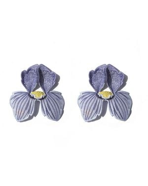Nana Watanabe Click Flora Folded Dimensional Embroidered Earrings - Blue