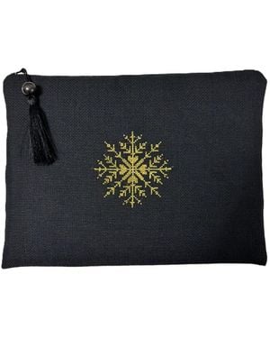 Springmoonatelier Special Handmade Cross-Stitch Clutch Bag - Black