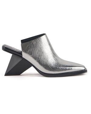 United Nude Sleek Leather Rockit Mule Heels - Gray
