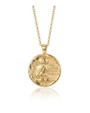 Ormiro Athena's Owl Greek Coin Vermeil Necklace - Metallic