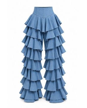 Ofuure Light Denim Daria Ruffle Pants - Blue
