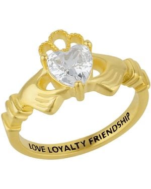 Spero London Sterling Clear Claddagh Ring - Metallic