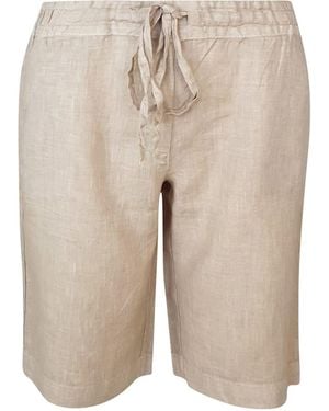 Haris Cotton Neutrals Solid Linen Shorts With Knot Waist Slant Pocket Beach Sand - Natural