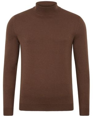 Paul James Knitwear Extra Fine Merino Wool Mock Turtleneck Shaw Jumper - Brown