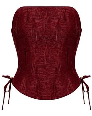 Elsava Woven Feather Corset – Crimson - Red