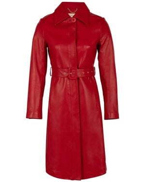 Santinni Bellucci Belted Leather Coat - Red