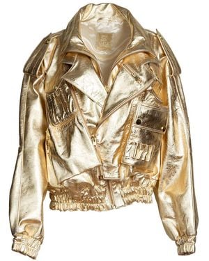 Zasta Studio Galaxy Leather Oversized Bomber Jacket - Natural
