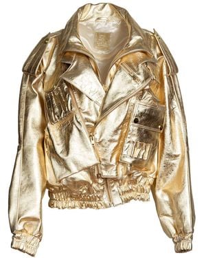 Zasta Studio Galaxy Leather Oversized Bomber Jacket - Natural