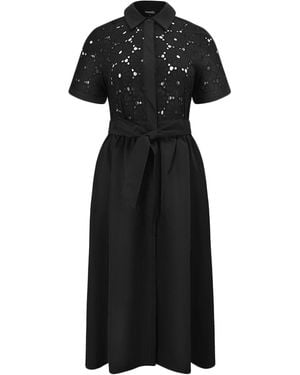Smart and Joy Lace And Cotton Shirt Dress With Belt - Black