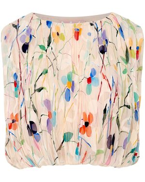Traffic People Neutrals Splendor & Sass Pastel Floral Cropped Falls Top - White