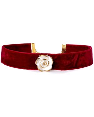 POPORCELAIN Golden White Cloud Rose Red Velvet Choker