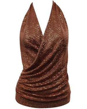Me & Thee Lead Astray Copper Sequin Halter Neck Top - Brown