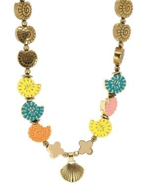 Ebru Jewelry Summer Spirit Shell & Seahorse Charm Choker Happy Necklace - Metallic