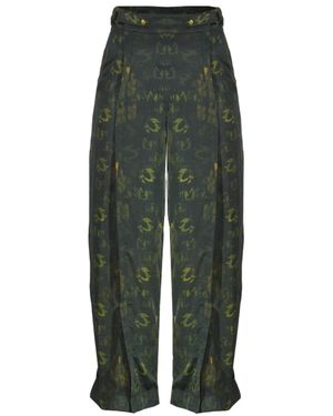 OUT OF SYNC Print Pleat Trousers - Green