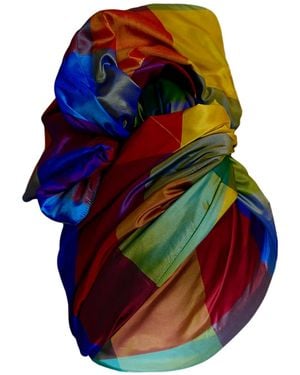 Romer Millinery Twisturban Turban Silk Taffeta Bright Color Block - Blue