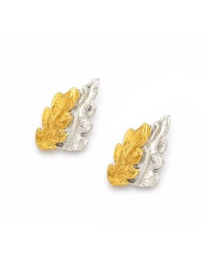 Mother Nature Jewelry Two-Tone Fern Leaf Earrings, Handmade Minimalist Studs - Metallic