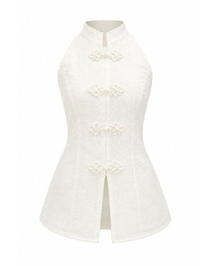 Curated Row Ava Cotton Top With Chinese Knot - White
