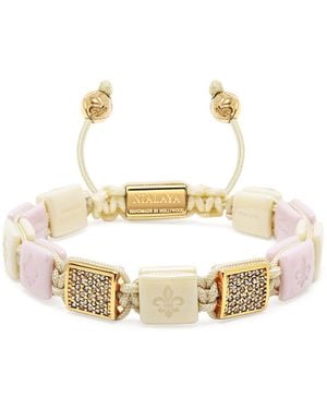 Nialaya Cream & Soft Ceramic Flatbead Bracelet With Cz - Metallic