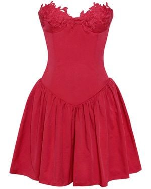 Miss Circle New York Sacha Lace Drop Waist Corset Puffy Mini Dress - Red