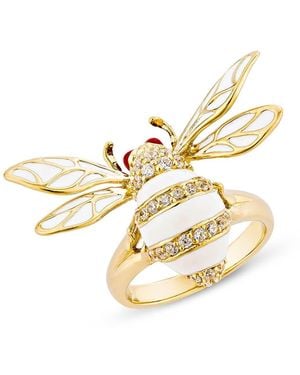 SALLY SKOUFIS Colony Ring With Made Cz Diamond Stimulant & Ivory Enamel - Metallic
