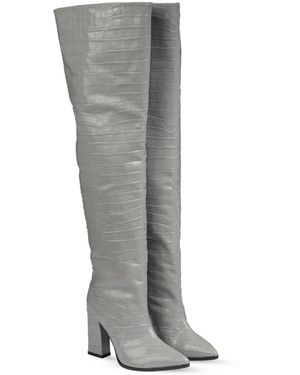 Rosamund Muir London Roma Crocodile Print Over Knee Boots - Grey