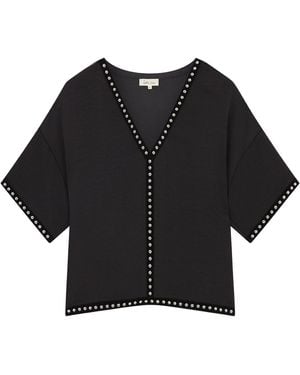 Little Lies Lita Studded Satin Tee - Black