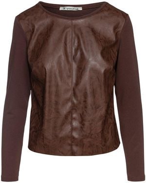Conquista Chocolate Faux Leather Detail Top - Brown