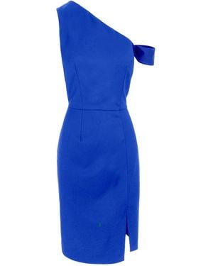 AVENUE No.29 Asymmetrical Neckline Bodycon Midi Dress - Blue
