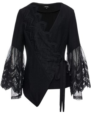 Smart and Joy Lace Edges Knitted Wrap-Over Top - Black