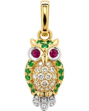 Artisan 18K & Ruby, Tsavorite Garnet & Diamond Owl Pendant - Metallic