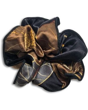 Rakhsh Rakhshi Cocoa Bloom Italian Silk Twill Scrunchie - Black