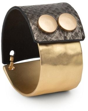 Saachi Snake Leather Metal Bracelet - Black