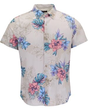 lords of harlech Neutrals Todd Exotic Floral Neutral Knit Shirt - Blue