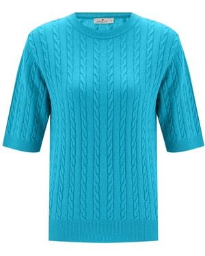 Peraluna Nicole Cable Knit Cashmere Blend Short Sleeve Blouse - Blue
