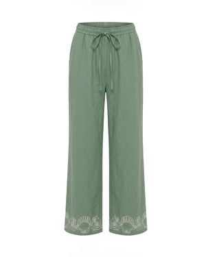 Raffya Milly Wide Leg Embroidered Trouser - Green