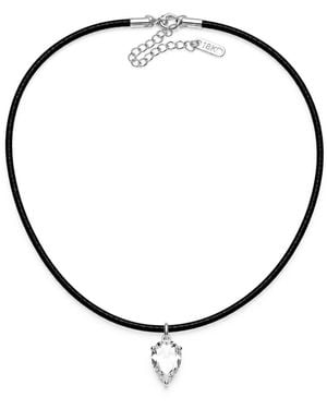 Jagged Halo Jewelry Bombshell Pear Cz Faux Leather Choker Plated Stainless Steel - Metallic