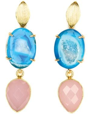 Magpie Rose Agate & Chalcedony Cocktail Earrings - Blue