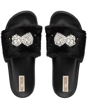 Rettrose Ava Noir Luxury Plush Diamanté Embellished Handmade Sliders - Black