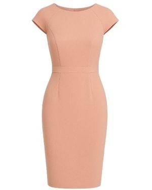 Conquista Solid Color Dress With Cap Sleeves Old Rose Color - Metallic