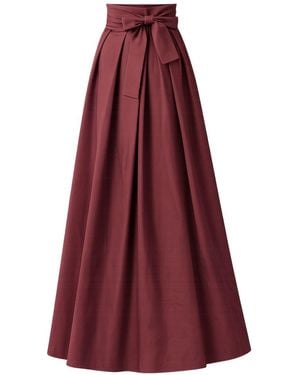 Nikka Place Maxi Pleated Cotton Skirt With Bow And Pockets - Red