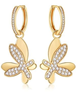 Classicharms Pavé Diamond Butterfly Dangle Drop Hoop Earrings - Metallic